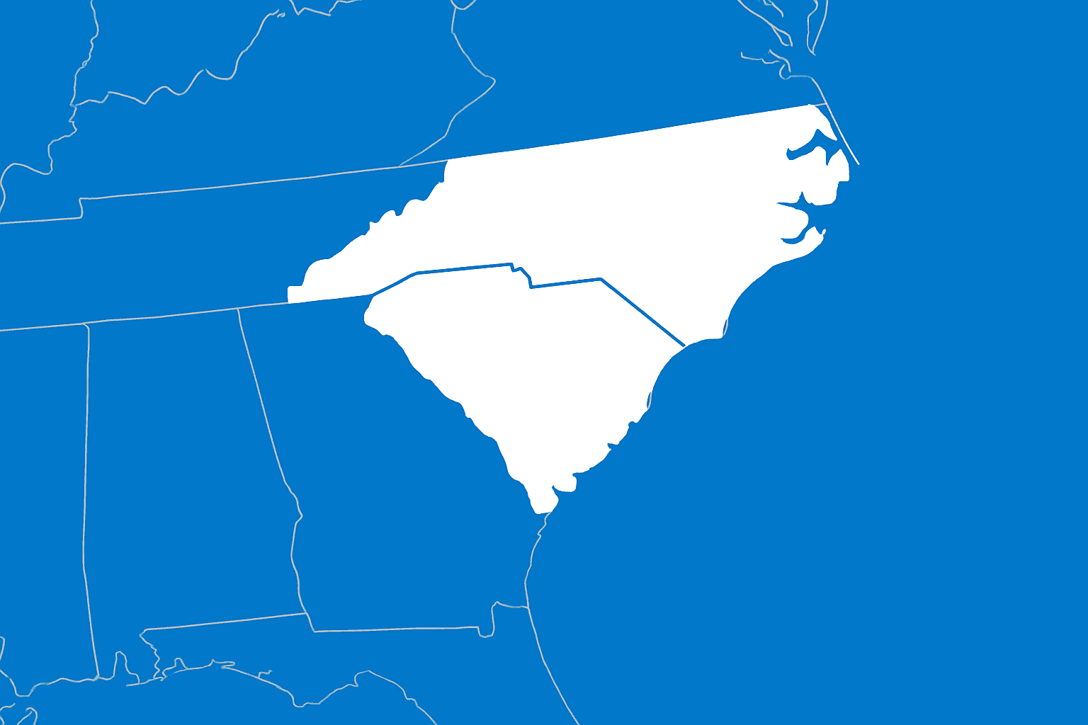 A map highlighting North Carolina and South Carolina